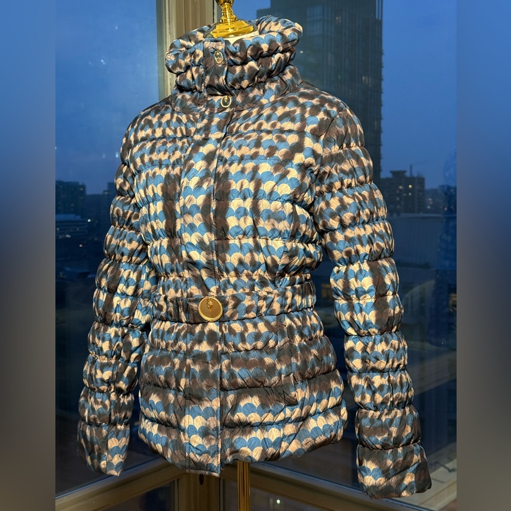 🆕 CAVALLI CLASS 🧿 Blue Spotted Down Filled Puffer Jacket, Sz IT44 US 8